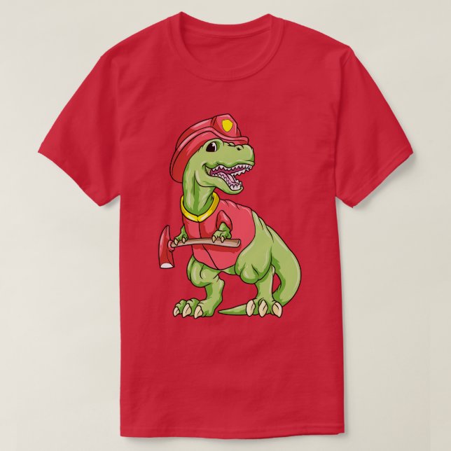 Dinosaur as firefighter with axe T-Shirt (Design Front)