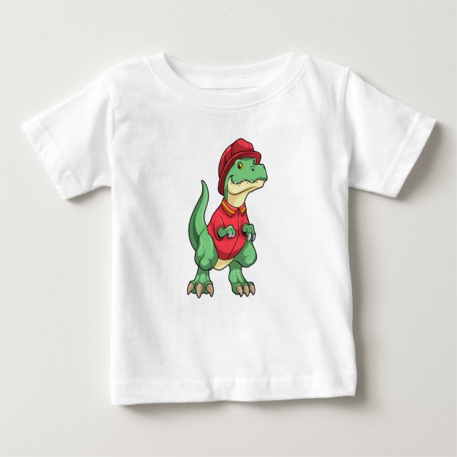 Dinosaur as Firefighter with Fire helmet Baby T-Shirt (Front)