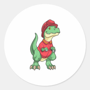 Dinosaur as Firefighter with Fire helmet Classic Round Sticker