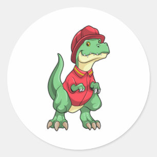 Dinosaur as Firefighter with Fire helmet Classic Round Sticker