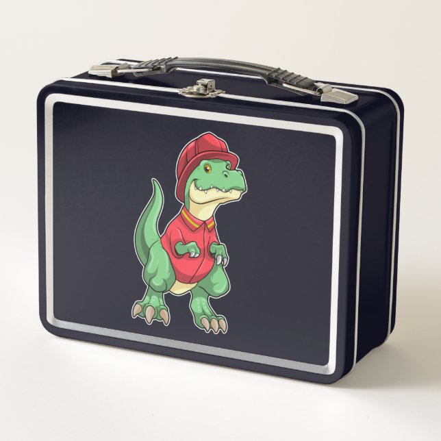 Dinosaur as Firefighter with Fire helmet Metal Lunch Box (Front)