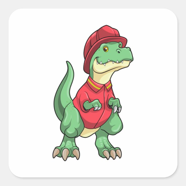 Dinosaur as Firefighter with Fire helmet Square Sticker (Front)