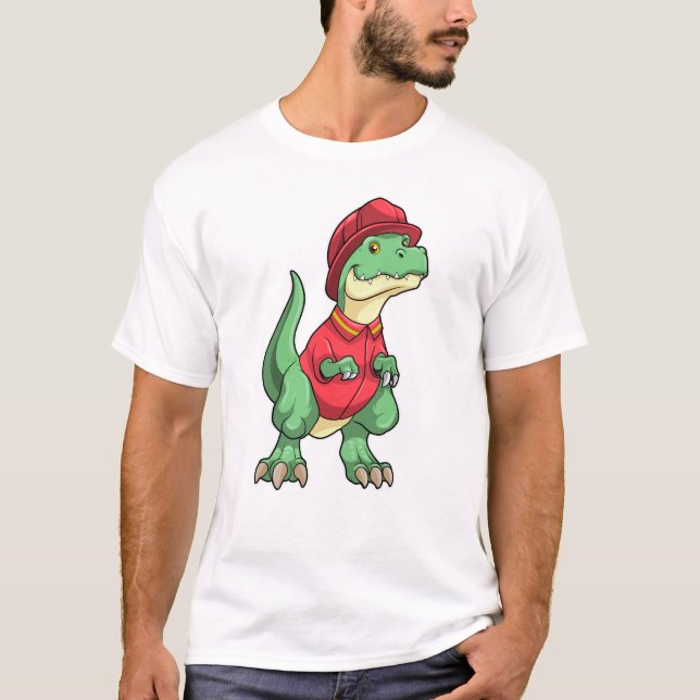 Dinosaur as Firefighter with Fire helmet T-Shirt (Front)