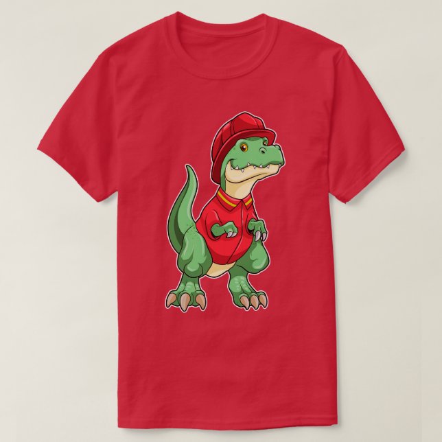 Dinosaur as Firefighter with Fire helmet T-Shirt (Design Front)