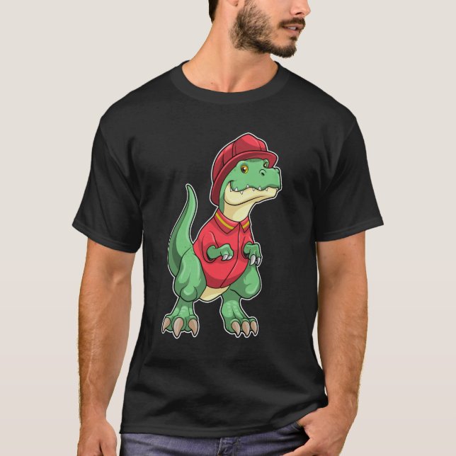 Dinosaur as Firefighter with Fire helmet T-Shirt (Front)
