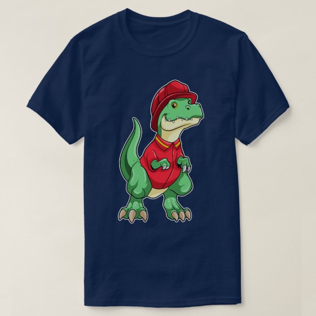 Dinosaur as Firefighter with Fire helmet T-Shirt (Design Front)