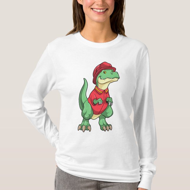 Dinosaur as Firefighter with Fire helmet T-Shirt (Front)