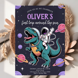 Dinosaur Astronaut 1st Birthday Invitation