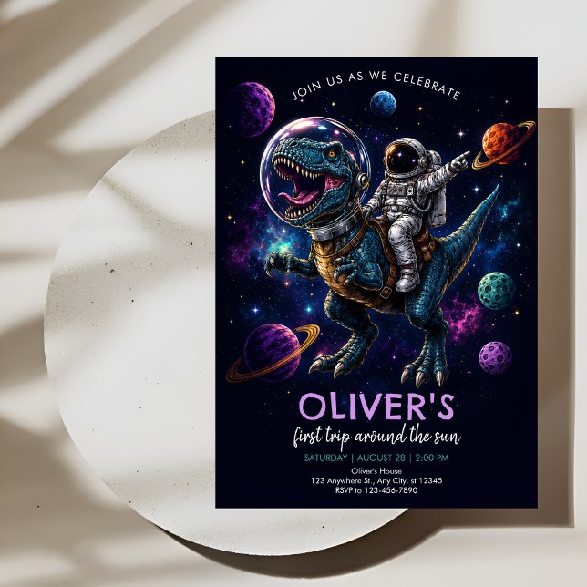 Dinosaur Astronaut 1st Birthday Invitation (Creator Uploaded)