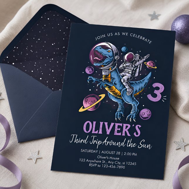 Dinosaur Astronaut 3rd Birthday Invitation (Creator Uploaded)