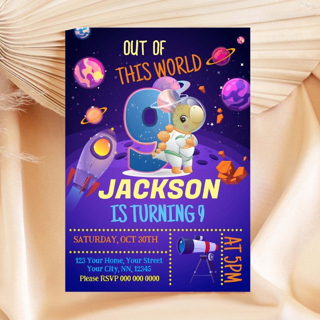 Dinosaur Astronaut 8th Birthday Invitation (Creator Uploaded)