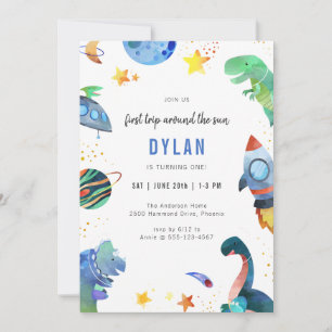 Dinosaur Astronaut Outer Space Birthday Invitation