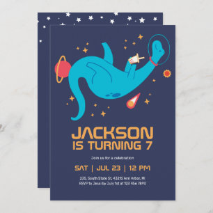 Dinosaur Astronaut Outer Space Kids Birthday Invitation