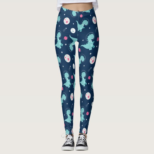 Dinosaur Astronaut Pattern Leggings (Front)