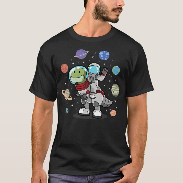 Dinosaur, Astronaut & Planets, Space & Dino, Space T-Shirt (Front)