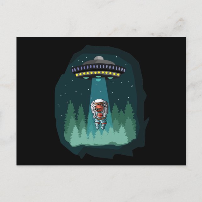 Dinosaur Astronaut UFO T-Rex Holiday Postcard (Front)