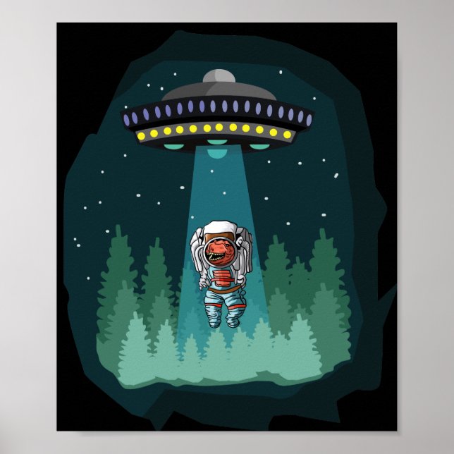 Dinosaur Astronaut UFO T-Rex Poster (Front)