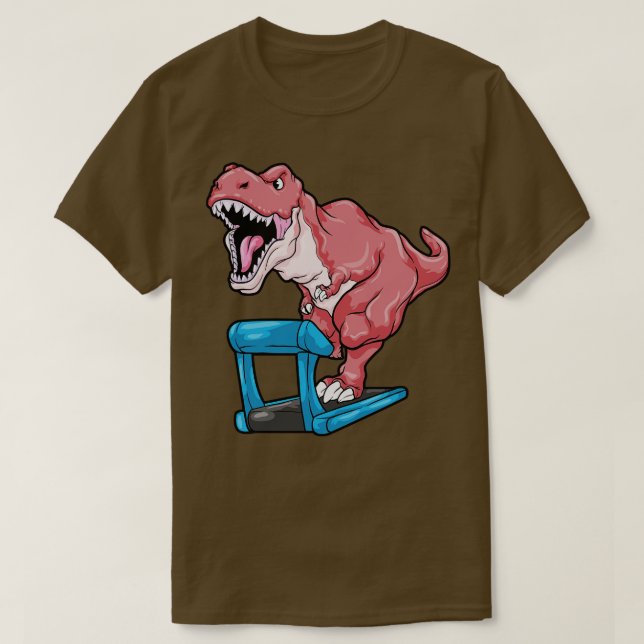Dinosaur at Jogging on Treadmill T-Shirt (Design Front)