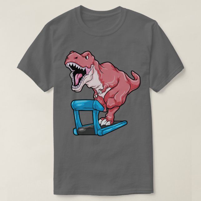 Dinosaur at Jogging on Treadmill T-Shirt (Design Front)
