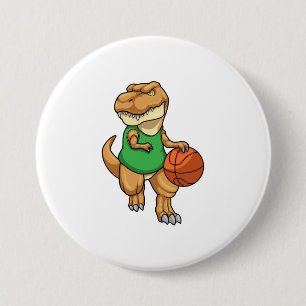 Dinosaur at Sports with Basketball 7.5 Cm Round Badge