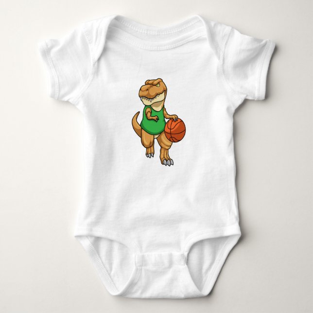 Dinosaur at Sports with Basketball Baby Bodysuit (Front)