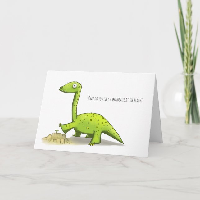 Dinosaur at the Beach Birthday Card (Front)