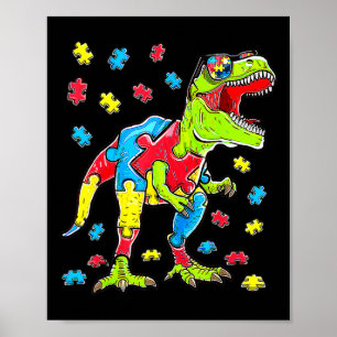Dinosaur Autism Awareness Puzzle Piece Boys Kids T Poster