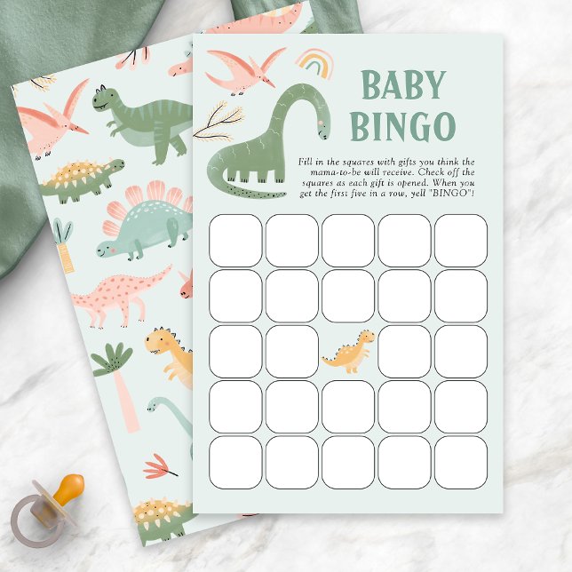 Dinosaur Baby Bingo Game (Green Dinosaur Theme Baby Shower Bingo Game Card by Painted Paperie
)