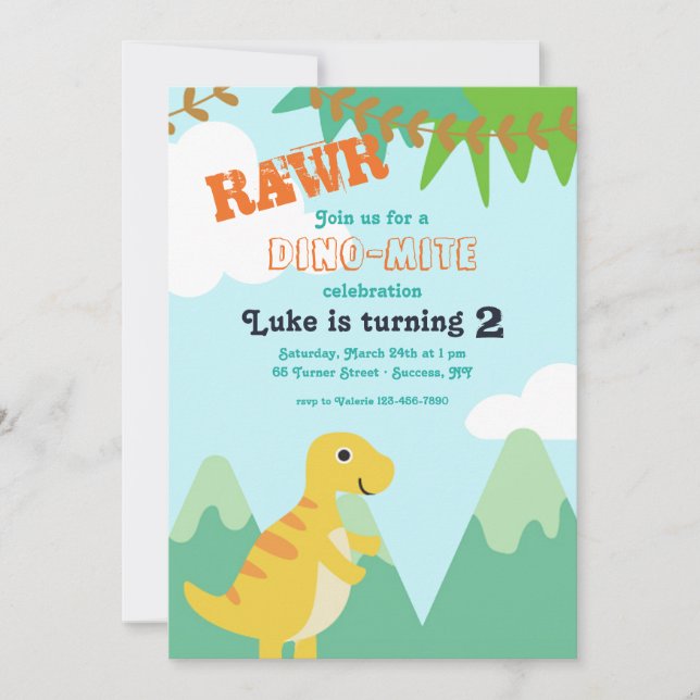 Dinosaur Baby Birthday Party Invitation (Front)