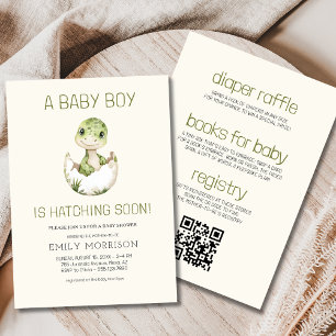 Dinosaur Baby Boy Hatching Soon All in One Shower Invitation