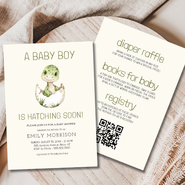 Dinosaur Baby Boy Hatching Soon All in One Shower Invitation (Creator Uploaded)