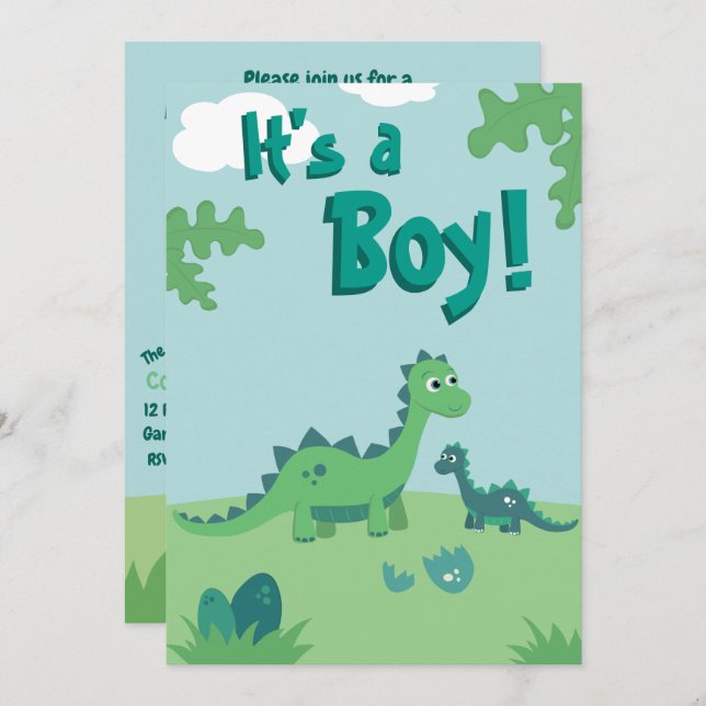 Dinosaur Baby boy shower party invitation (Front/Back)