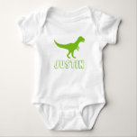 Dinosaur baby clothes personalised with kids name baby bodysuit<br><div class="desc">Green Dinosaur baby clothes personalised with kids name. Cute creeper / jumpsuit design for little boys 1st birthday or baby shower. Make one for son,  grandson,  new baby,  grandchild,  new mum,  mother to be etc. Wild Pre historic animal dino cartoon illustration for children.</div>