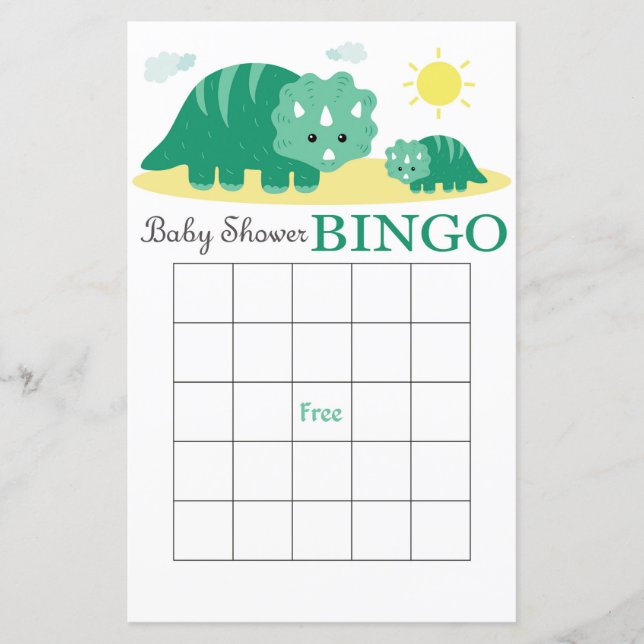 Dinosaur baby shower bingo card,Dinosaur bingo (Front)