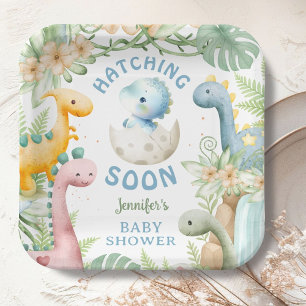 Dinosaur Baby Shower Boy Blue Dino Paper Plate