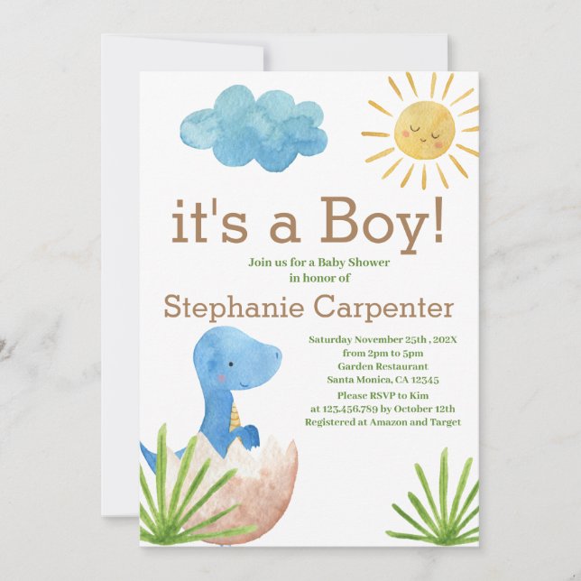 Dinosaur Baby Shower Boy Invitation (Front)