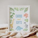 Dinosaur Baby Shower Cards and Gifts Sign<br><div class="desc">Show friends and family where to leave their cards and gifts at your baby shower with this sign,  featuring watercolor dinosaurs and tropical greenery.</div>