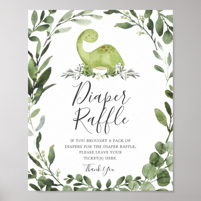 Dinosaur Baby Shower Diaper Raffle Sign (Front)