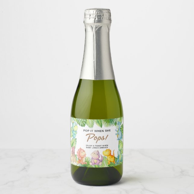 Dinosaur Baby Shower Favour Sparkling Wine Label (Front)