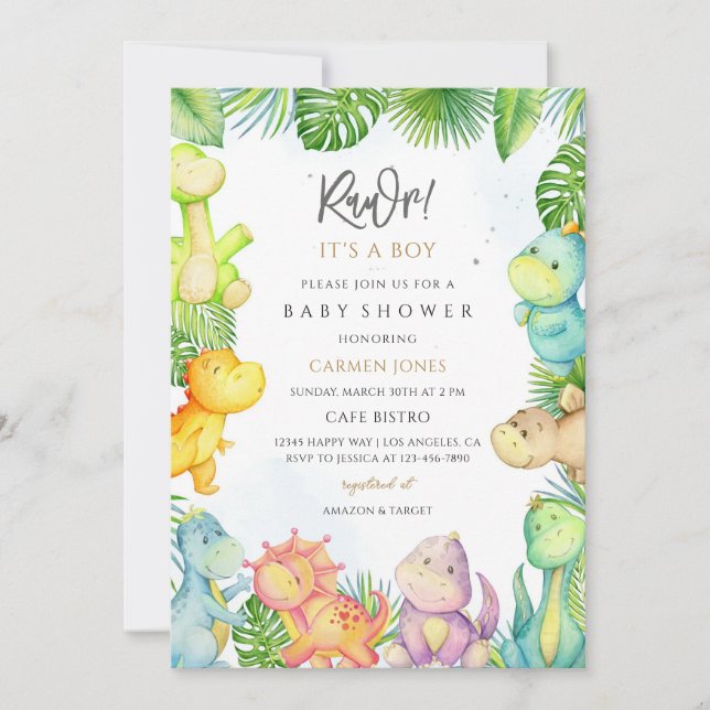 Dinosaur Baby Shower for Boy Green Invitation (Front)