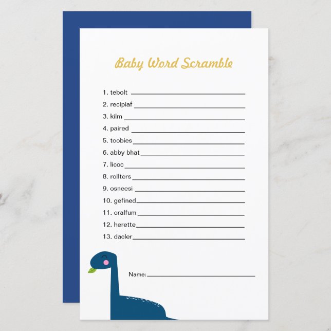 Dinosaur Baby shower Game Word Scramble (Front/Back)