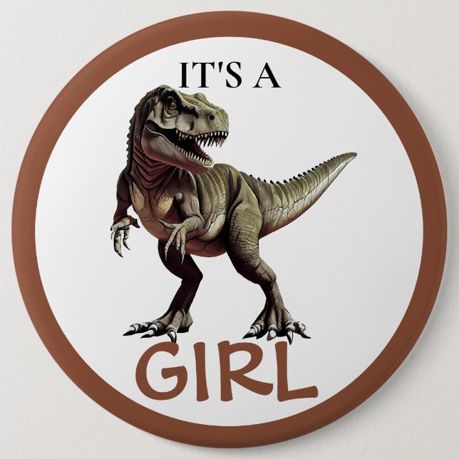 Dinosaur Baby Shower Girl 6 Cm Round Badge (Front)