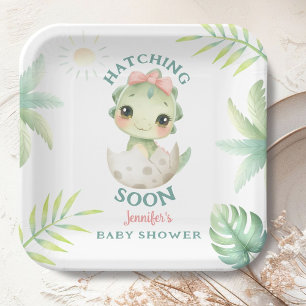 Dinosaur Baby Shower Girl Paper Paper Plate