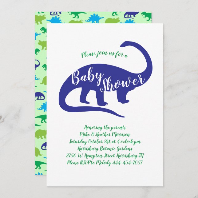Dinosaur Baby Shower Invitation (Front/Back)
