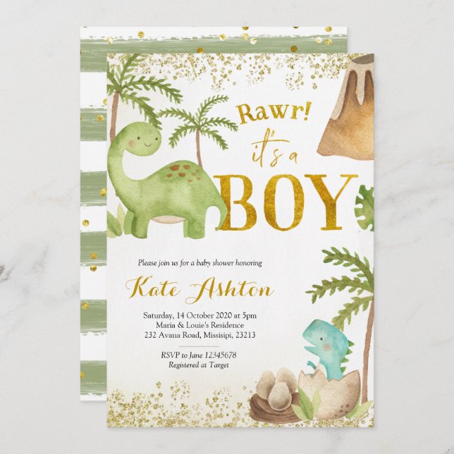 Dinosaur Baby Shower Invitation (Front/Back)
