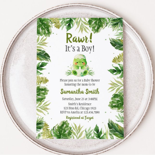 Dinosaur Baby Shower  Invitation (Baby Dino Jungle Baby Shower Invitation)