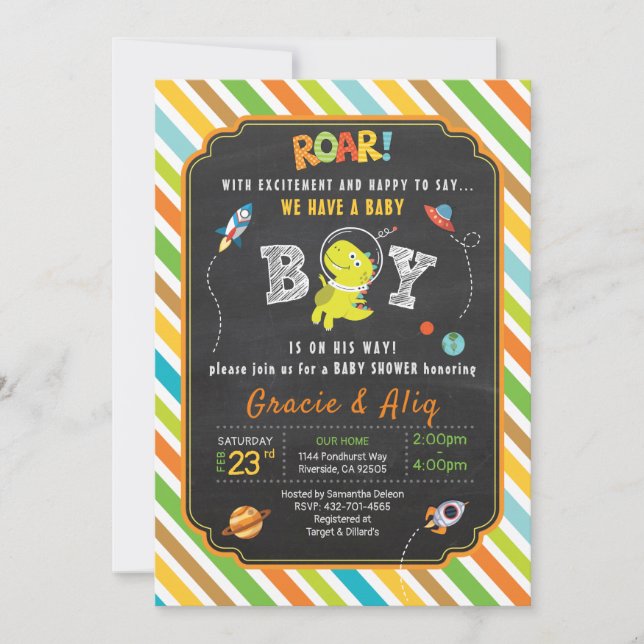 Dinosaur baby shower invitation BOY (Front)