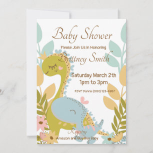Dinosaur Baby Shower Invitation, Gender Neutral,  Holiday Card