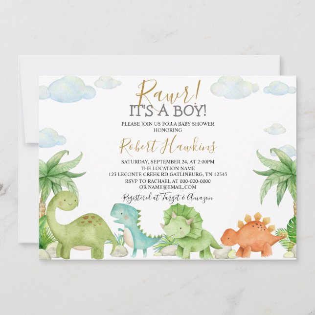 Dinosaur Baby Shower Invitation Suite (Front)