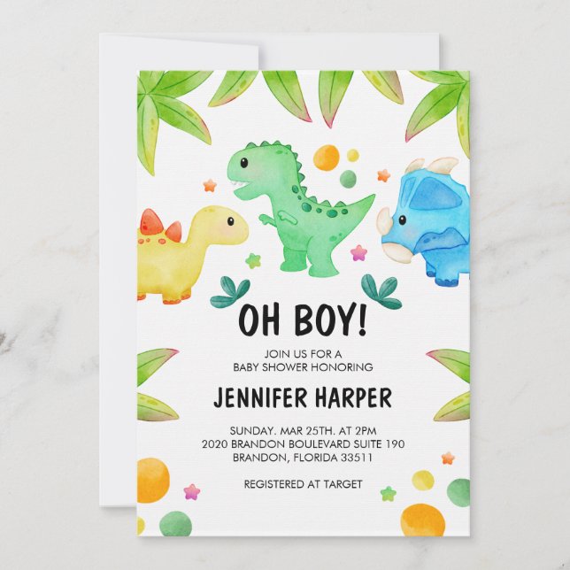 Dinosaur Baby Shower Invitation Template, EDITABLE (Front)